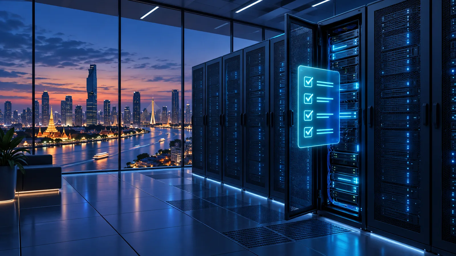 ตู้ Rack ใน Data Center กรุงเทพฯ พร้อมโฮโลแกรมเช็กลิสต์การเลือกผู้ให้บริการ Colocation