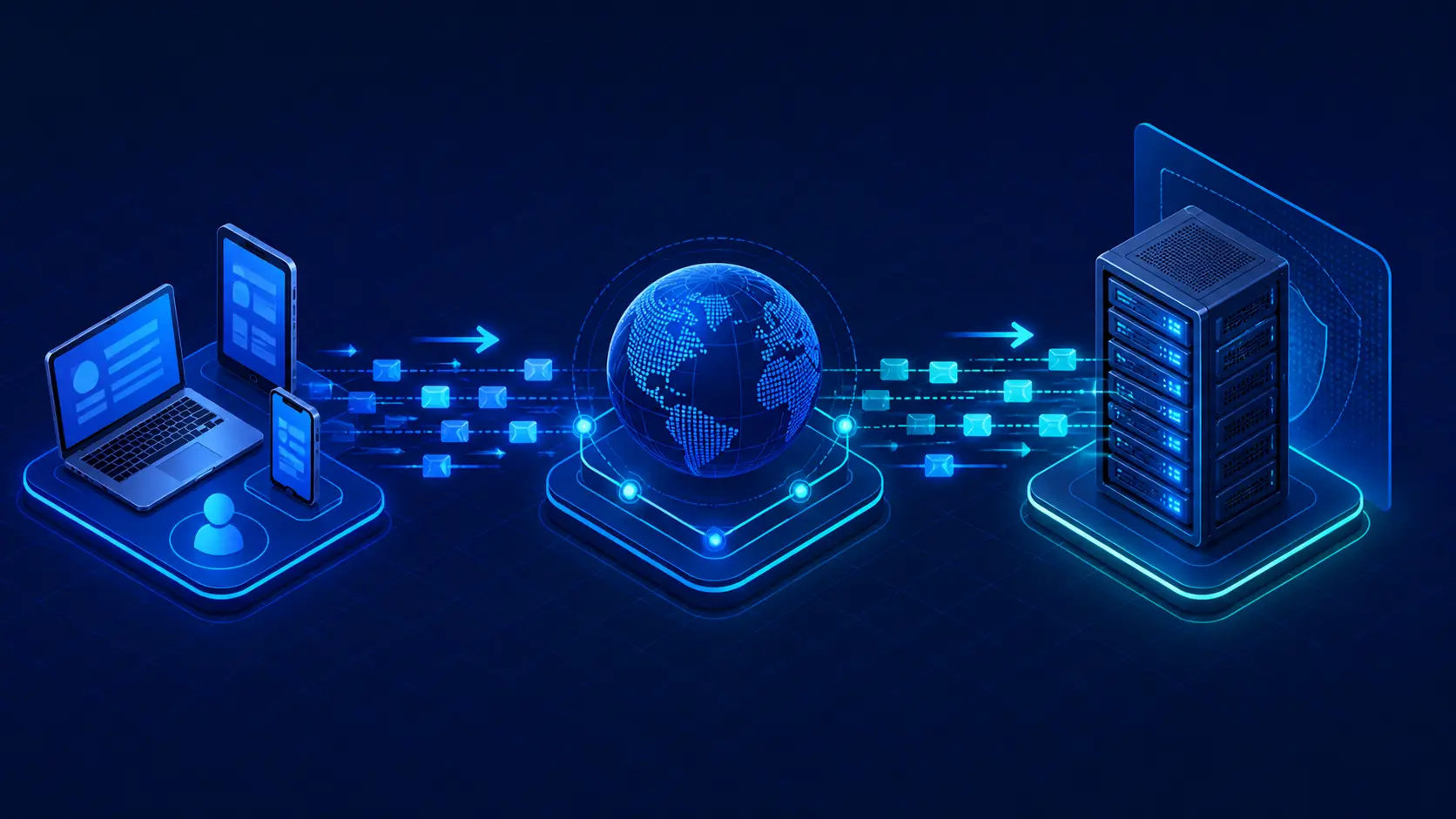 Diagram showing how a browser, DNS, domain and hosting server interact