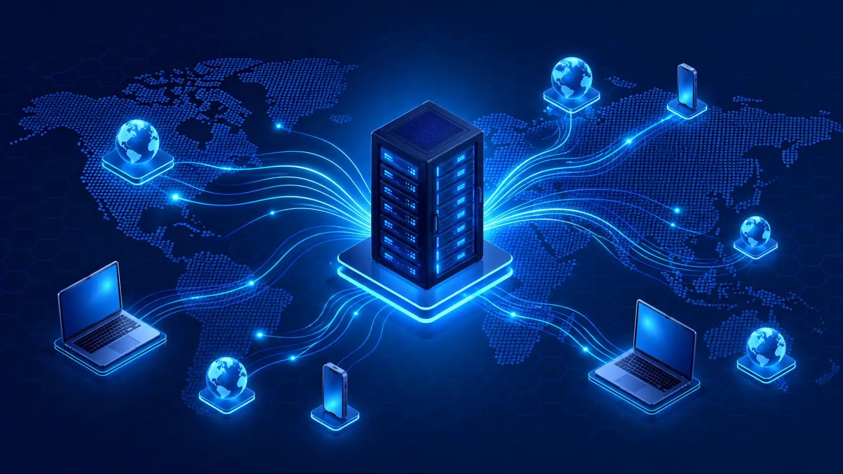 Illustration ของเซิร์ฟเวอร์ Web Hosting ในศูนย์ข้อมูล
